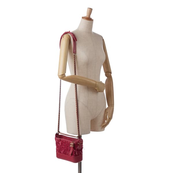Pre-owned Chanel Small Tweed Gabrielle Crossbody Red