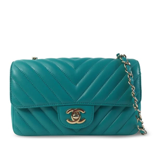 Pre-owned Chanel Mini Rectangular Chevron Lambskin Single Flap Green