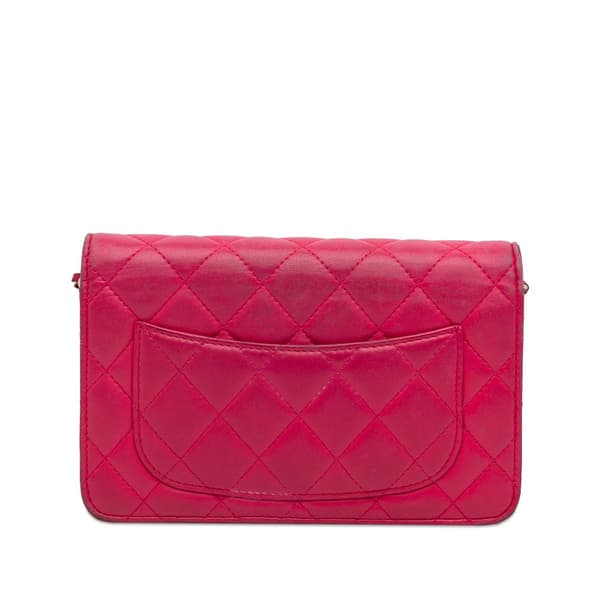 Pre-owned Chanel Classic Lambskin Wallet on Chain Pink