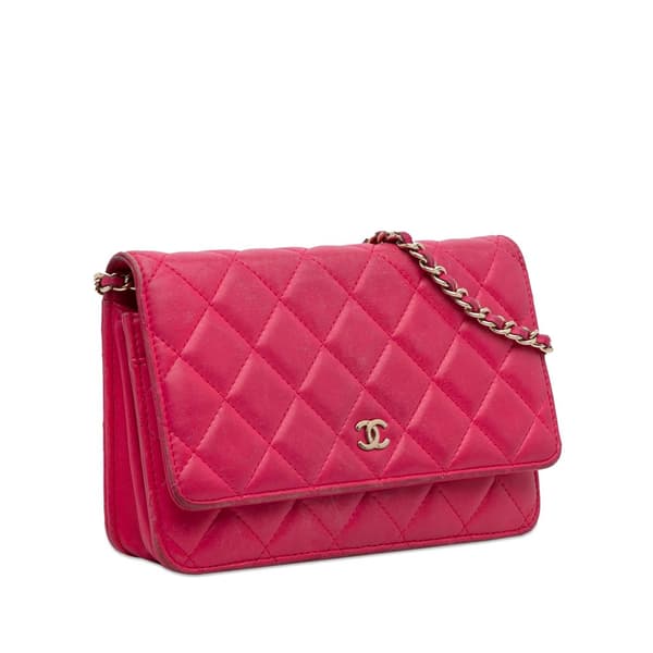 Pre-owned Chanel Classic Lambskin Wallet on Chain Pink