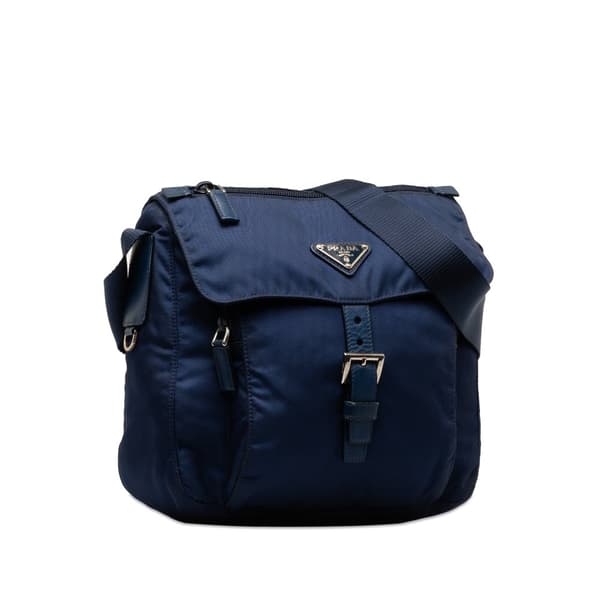 Pre-owned Prada Tessuto Zip Buckle Messenger Bag Blue