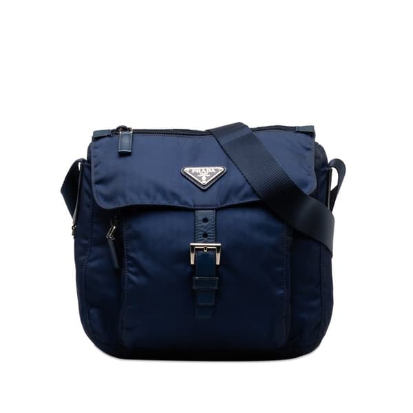 Pre-owned Prada Tessuto Zip Buckle Messenger Bag Blue