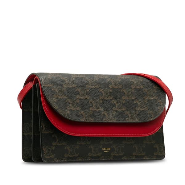 Pre-owned Celine Triomphe Wallet On Strap Brown