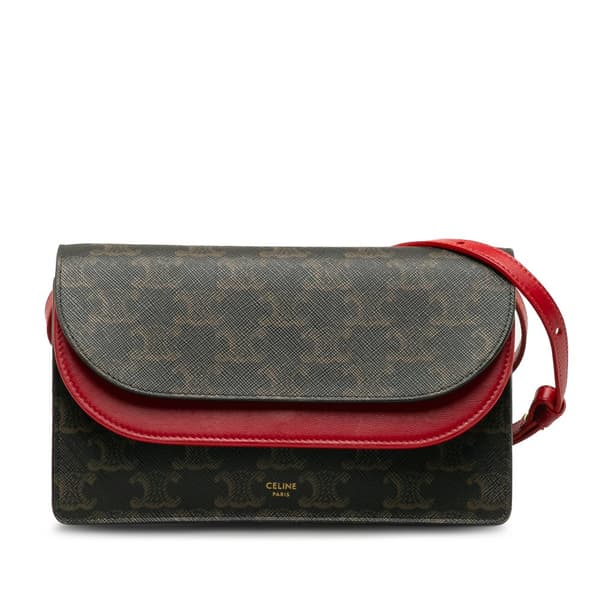Pre-owned Celine Triomphe Wallet On Strap Brown
