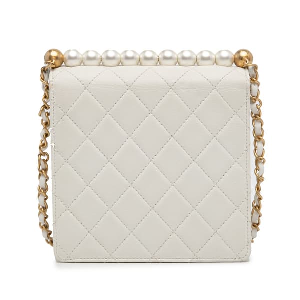 Pre-owned Chanel Small Lambskin Chic Pearls Flap White
