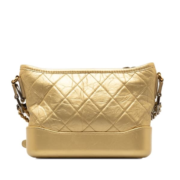 Pre-owned Chanel Small Metallic Lambskin Gabrielle Crossbody Gold
