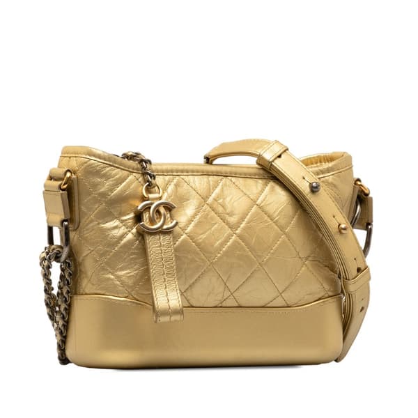 Pre-owned Chanel Small Metallic Lambskin Gabrielle Crossbody Gold