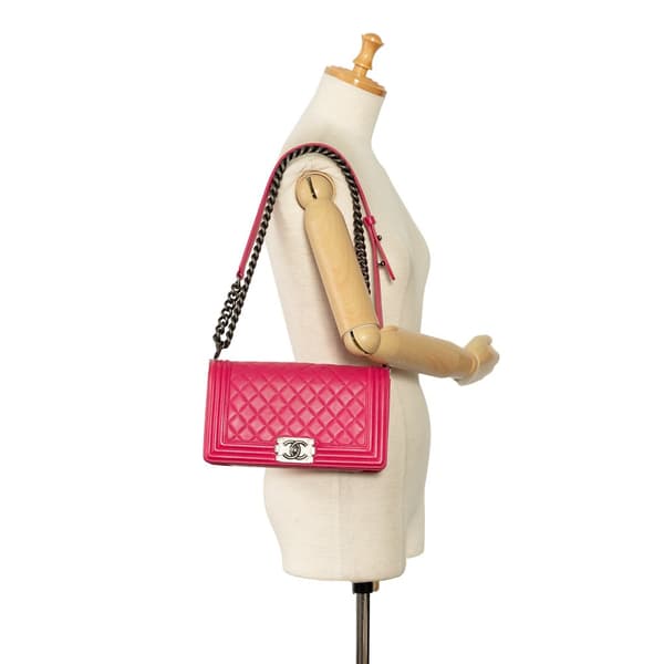 Pre-owned Chanel Old Medium Quilted Lambskin Boy Flap Pink
