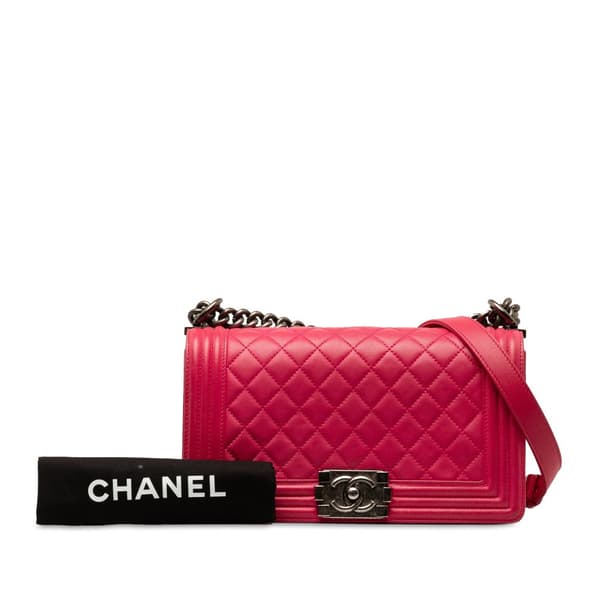 Pre-owned Chanel Old Medium Quilted Lambskin Boy Flap Pink