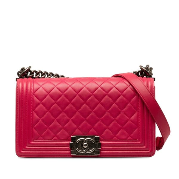 Pre-owned Chanel Old Medium Quilted Lambskin Boy Flap Pink