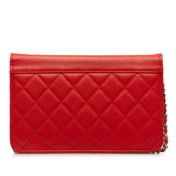 Pre-owned Chanel Grained Calfskin CC Box Wallet On Chain Red