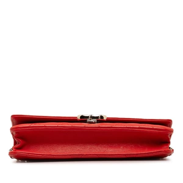 Pre-owned Chanel Grained Calfskin CC Box Wallet On Chain Red