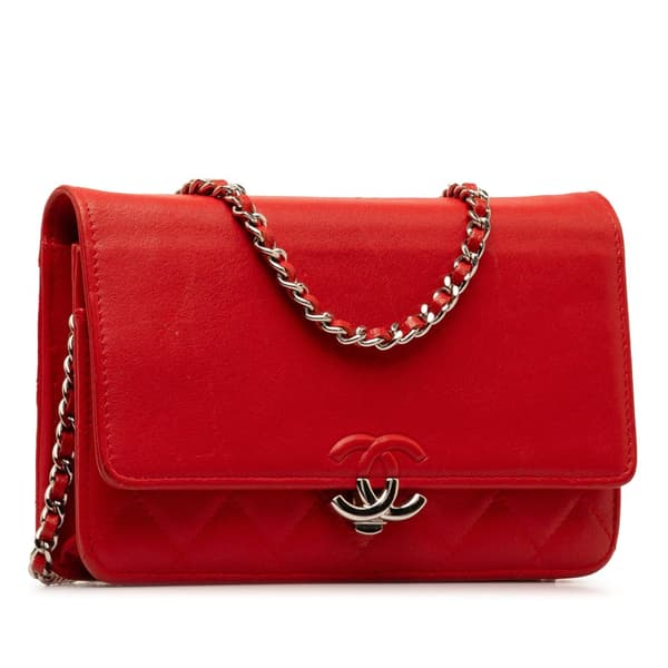 Pre-owned Chanel Grained Calfskin CC Box Wallet On Chain Red