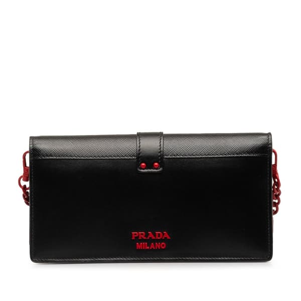 Pre-owned Prada Saffiano City Calf Cahier Heart and Flower Wallet on Chain Black