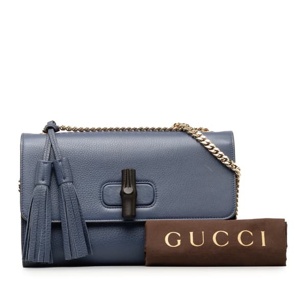 Pre-owned Gucci Medium Miss Bamboo Leather Crossbody Blue