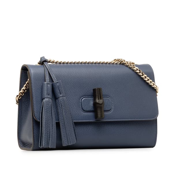 Pre-owned Gucci Medium Miss Bamboo Leather Crossbody Blue