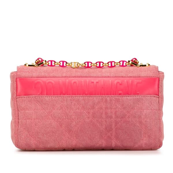 Pre-owned Dior Medium Denim Macrocannage Caro Bag Pink
