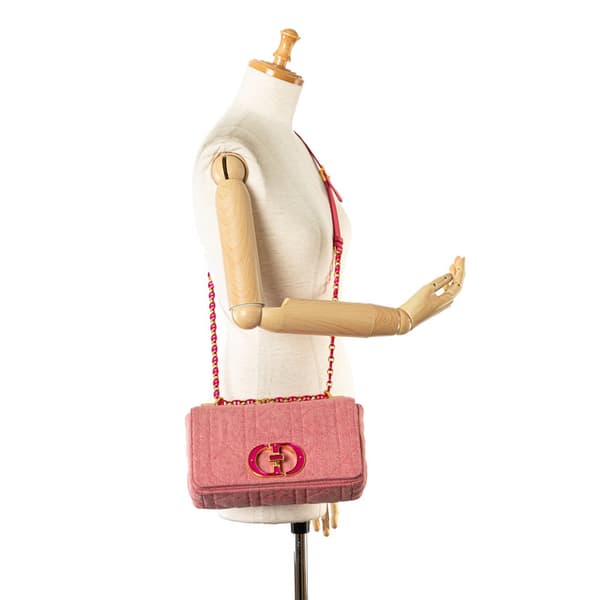 Pre-owned Dior Medium Denim Macrocannage Caro Bag Pink