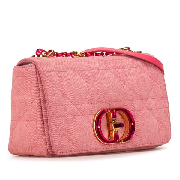Pre-owned Dior Medium Denim Macrocannage Caro Bag Pink
