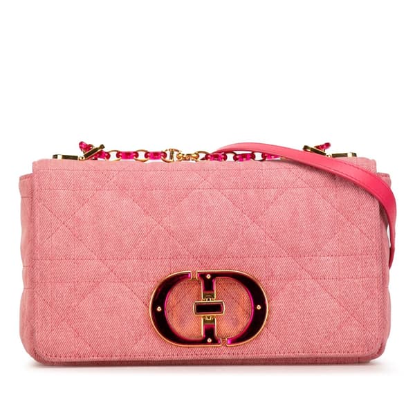 Pre-owned Dior Medium Denim Macrocannage Caro Bag Pink