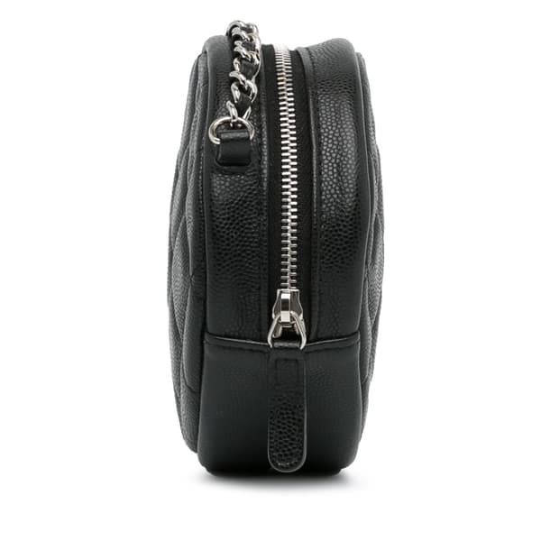 Pre-owned Chanel CC Quilted Caviar Round Clutch With Chain Black