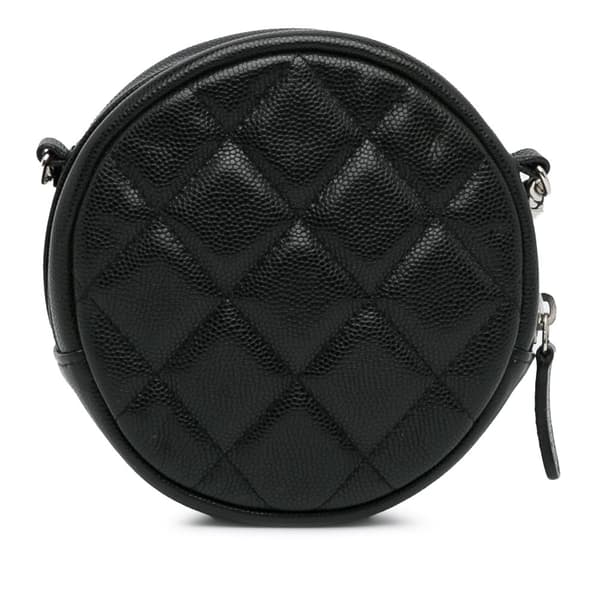 Pre-owned Chanel CC Quilted Caviar Round Clutch With Chain Black