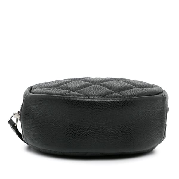 Pre-owned Chanel CC Quilted Caviar Round Clutch With Chain Black