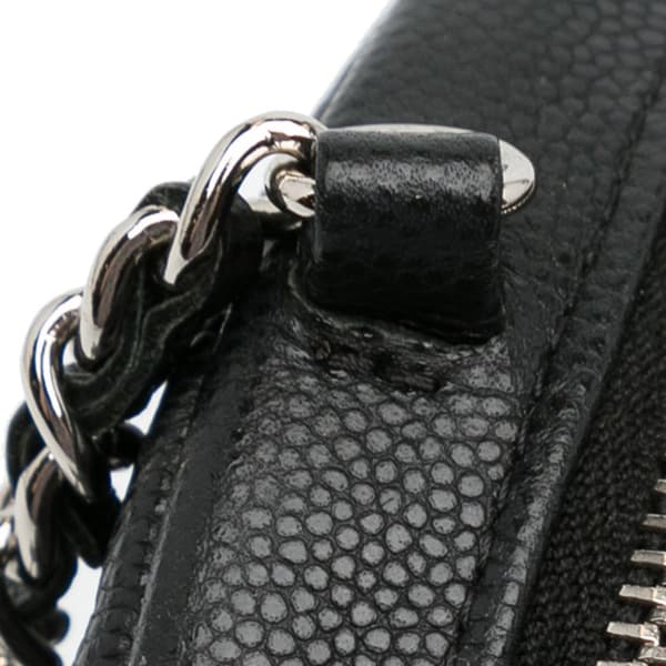 Pre-owned Chanel CC Quilted Caviar Round Clutch With Chain Black
