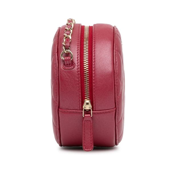 Pre-owned Chanel Quilted Lambskin Round Pearl Clutch with Chain Red