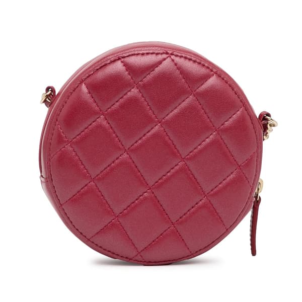 Pre-owned Chanel Quilted Lambskin Round Pearl Clutch with Chain Red