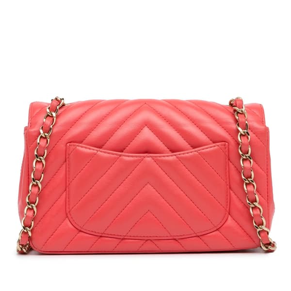 Pre-owned Chanel Mini Rectangular Classic Chevron Lambskin Single Flap Pink