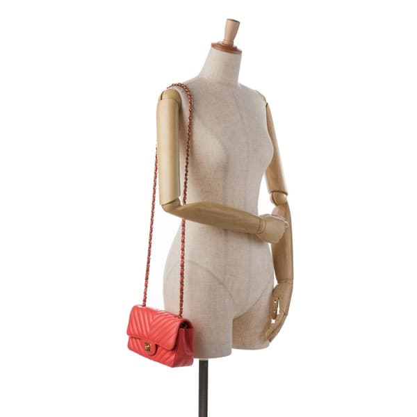 Pre-owned Chanel Mini Rectangular Classic Chevron Lambskin Single Flap Pink