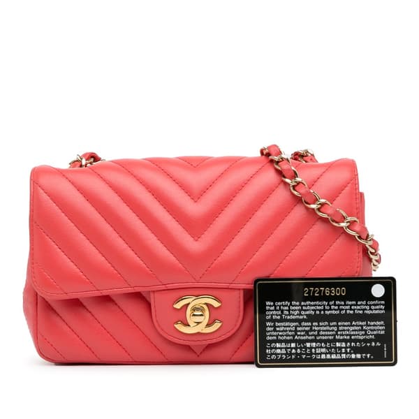 Pre-owned Chanel Mini Rectangular Classic Chevron Lambskin Single Flap Pink