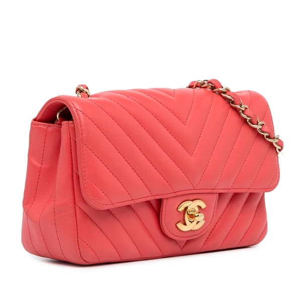 Pre-owned Chanel Mini Rectangular Classic Chevron Lambskin Single Flap Pink