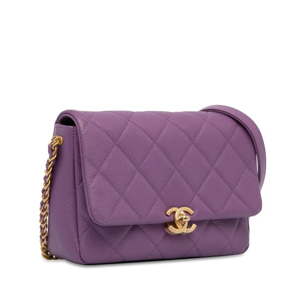 Pre-owned Chanel Small Quilted Caviar Chain Melody Flap Purple