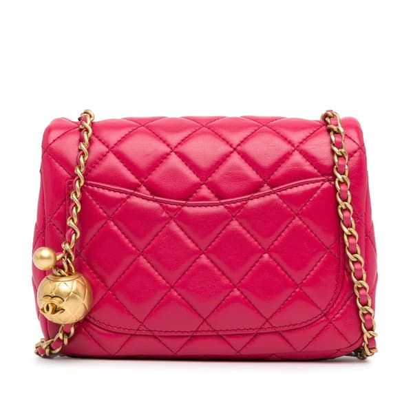 Pre-owned Chanel Mini Square Classic Lambskin Pearl Crush Single Flap Pink