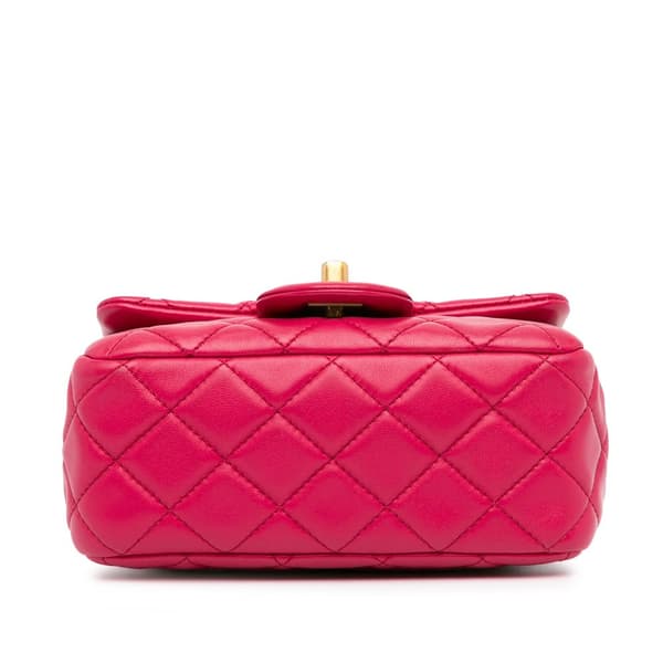 Pre-owned Chanel Mini Square Classic Lambskin Pearl Crush Single Flap Pink