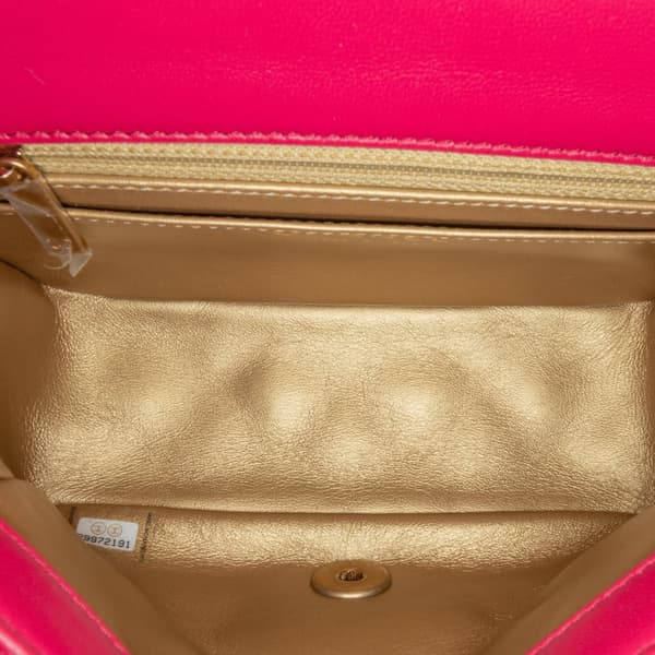 Pre-owned Chanel Mini Square Classic Lambskin Pearl Crush Single Flap Pink