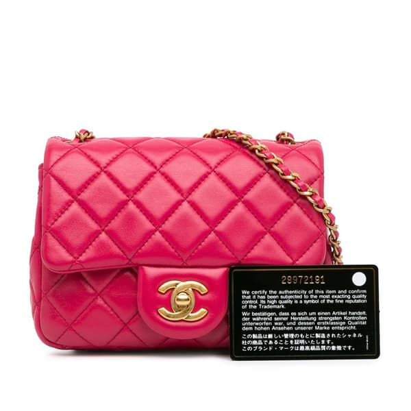 Pre-owned Chanel Mini Square Classic Lambskin Pearl Crush Single Flap Pink