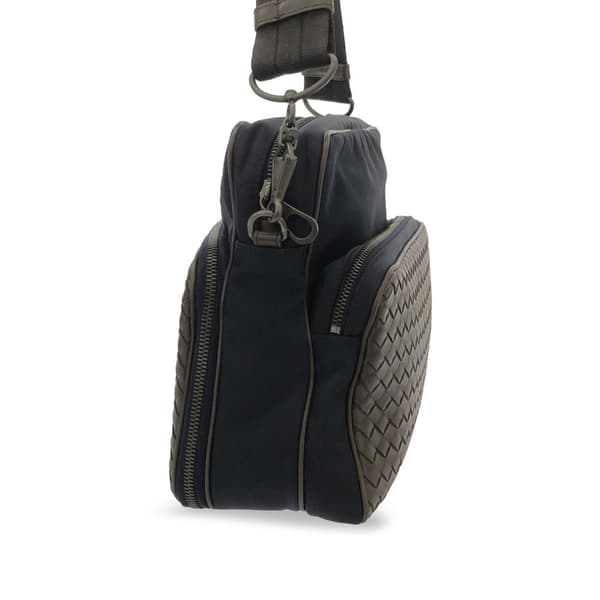 Pre-owned Bottega Veneta Intrecciato Leather and Canvas Crossbody Black
