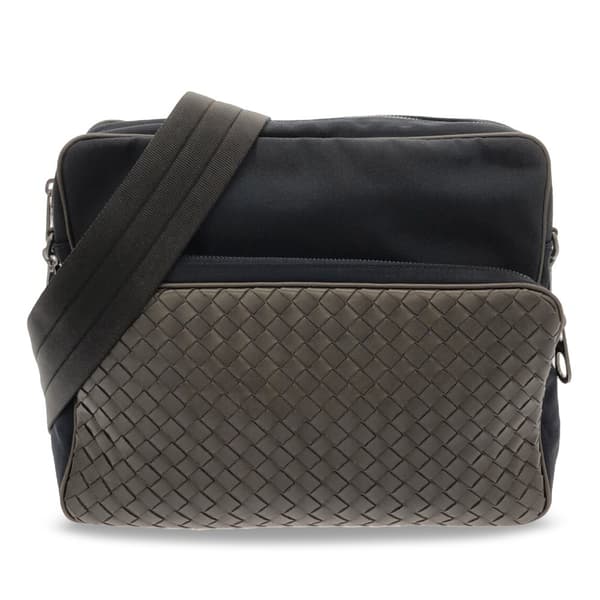 Pre-owned Bottega Veneta Intrecciato Leather and Canvas Crossbody Black