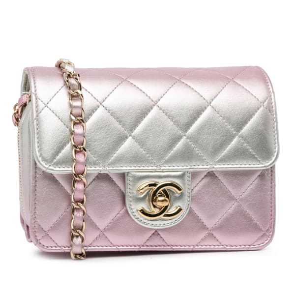 Pre-owned Chanel Mini Metallic Lambskin Like a Wallet Flap Bag Pink