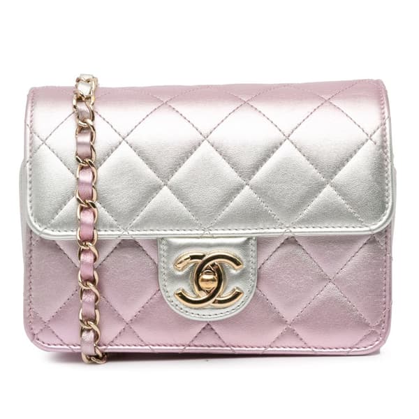 Pre-owned Chanel Mini Metallic Lambskin Like a Wallet Flap Bag Pink