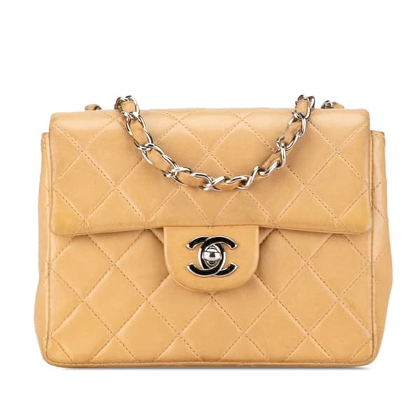 Pre-owned Chanel Mini Square Classic Lambskin Single Flap Brown