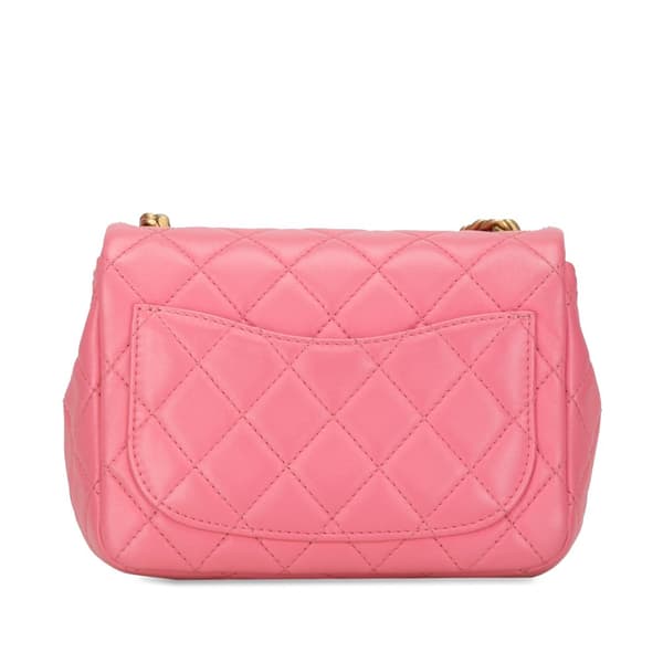 Pre-owned Chanel Mini Square Lambskin Pearl Samba Flap Pink