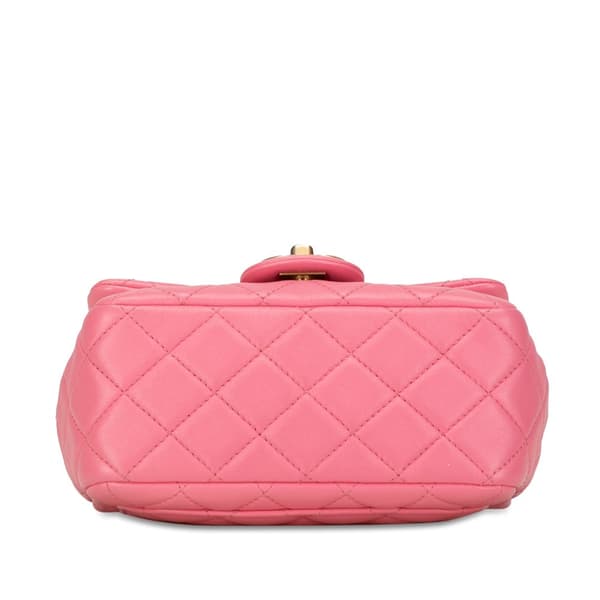Pre-owned Chanel Mini Square Lambskin Pearl Samba Flap Pink