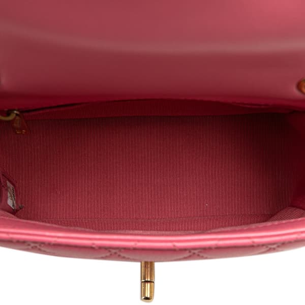 Pre-owned Chanel Mini Square Lambskin Pearl Samba Flap Pink
