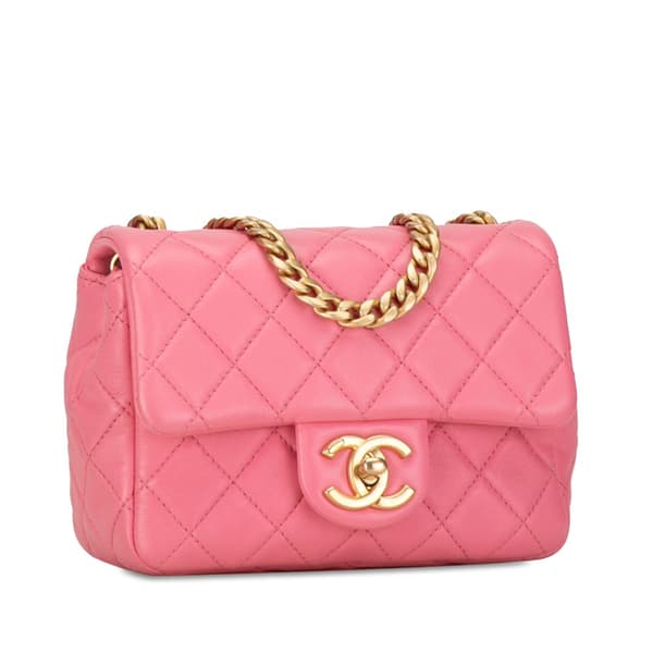 Pre-owned Chanel Mini Square Lambskin Pearl Samba Flap Pink