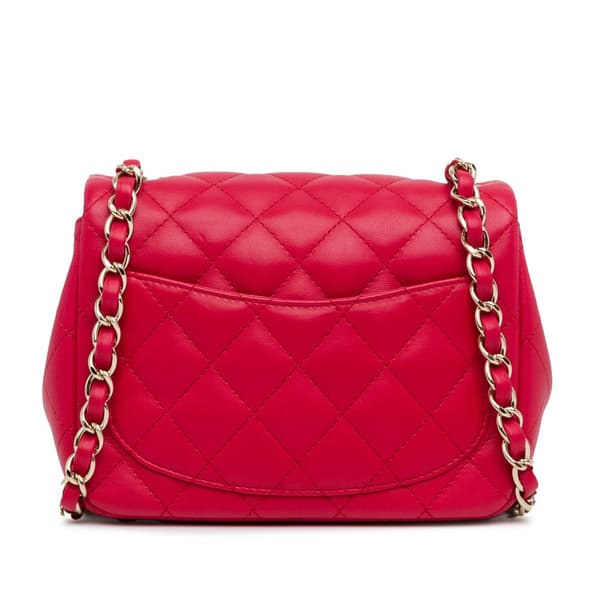 Pre-owned Chanel Mini Square Classic Lambskin Single Flap Red