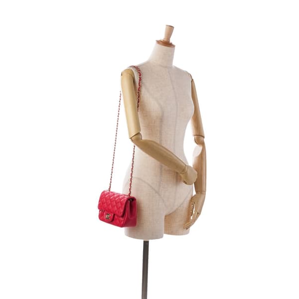 Pre-owned Chanel Mini Square Classic Lambskin Single Flap Red